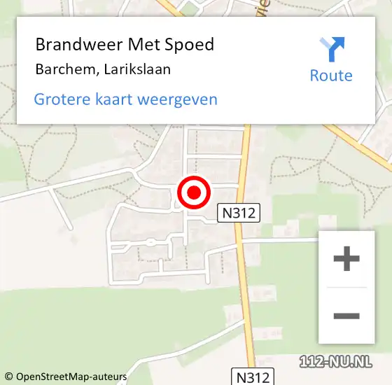 Locatie op kaart van de 112 melding: Brandweer Met Spoed Naar Barchem, Larikslaan op 20 februari 2022 16:10