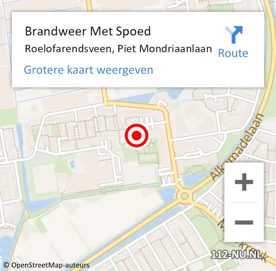 Locatie op kaart van de 112 melding: Brandweer Met Spoed Naar Roelofarendsveen, Piet Mondriaanlaan op 20 februari 2022 16:25
