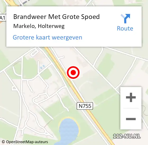 Locatie op kaart van de 112 melding: Brandweer Met Grote Spoed Naar Markelo, Holterweg op 9 juli 2014 01:42