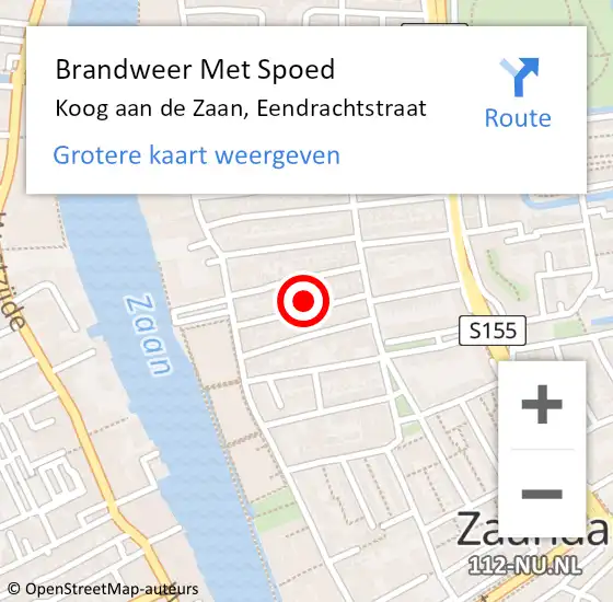 Locatie op kaart van de 112 melding: Brandweer Met Spoed Naar Koog aan de Zaan, Eendrachtstraat op 20 februari 2022 16:33