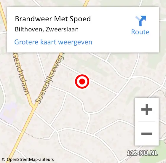 Locatie op kaart van de 112 melding: Brandweer Met Spoed Naar Bilthoven, Zweerslaan op 20 februari 2022 16:39