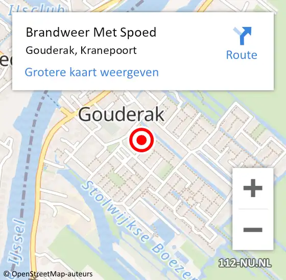 Locatie op kaart van de 112 melding: Brandweer Met Spoed Naar Gouderak, Kranepoort op 20 februari 2022 16:46