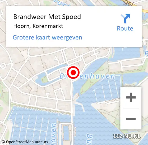 Locatie op kaart van de 112 melding: Brandweer Met Spoed Naar Hoorn, Korenmarkt op 20 februari 2022 16:55