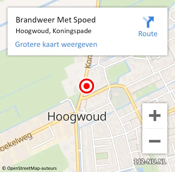 Locatie op kaart van de 112 melding: Brandweer Met Spoed Naar Hoogwoud, Koningspade op 20 februari 2022 17:02