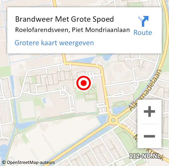 Locatie op kaart van de 112 melding: Brandweer Met Grote Spoed Naar Roelofarendsveen, Piet Mondriaanlaan op 20 februari 2022 17:03