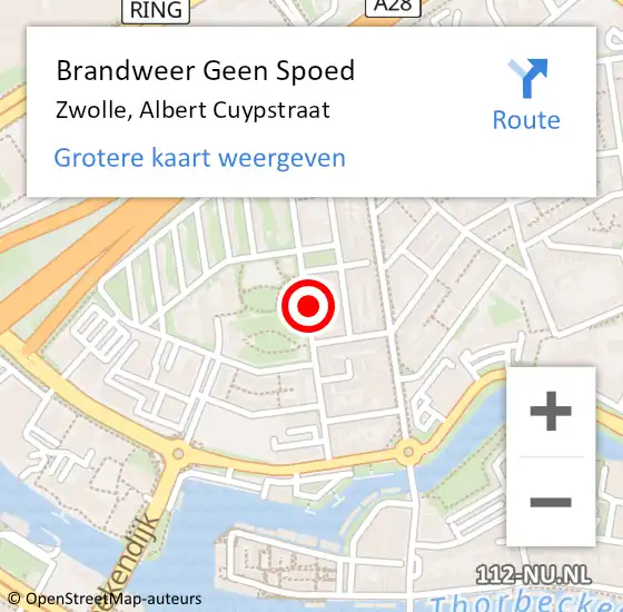 Locatie op kaart van de 112 melding: Brandweer Geen Spoed Naar Zwolle, Albert Cuypstraat op 20 februari 2022 17:20