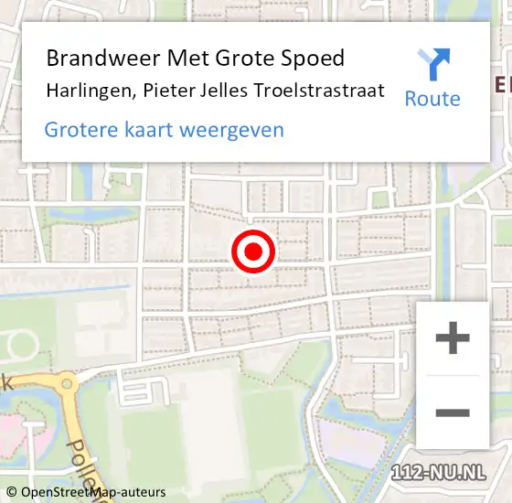 Locatie op kaart van de 112 melding: Brandweer Met Grote Spoed Naar Harlingen, Pieter Jelles Troelstrastraat op 20 februari 2022 17:22