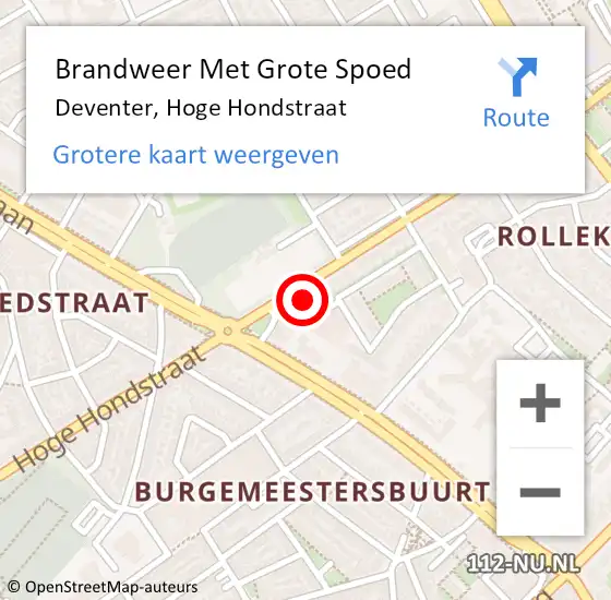Locatie op kaart van de 112 melding: Brandweer Met Grote Spoed Naar Deventer, Hoge Hondstraat op 20 februari 2022 17:23