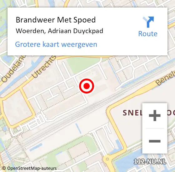 Locatie op kaart van de 112 melding: Brandweer Met Spoed Naar Woerden, Adriaan Duyckpad op 20 februari 2022 17:26