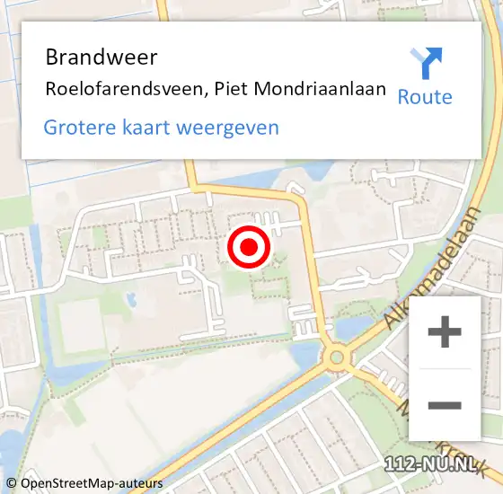 Locatie op kaart van de 112 melding: Brandweer Roelofarendsveen, Piet Mondriaanlaan op 20 februari 2022 17:27