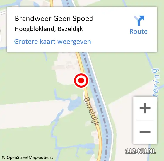 Locatie op kaart van de 112 melding: Brandweer Geen Spoed Naar Hoogblokland, Bazeldijk op 20 februari 2022 17:39