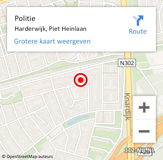 Locatie op kaart van de 112 melding: Politie Harderwijk, Piet Heinlaan op 20 februari 2022 17:40