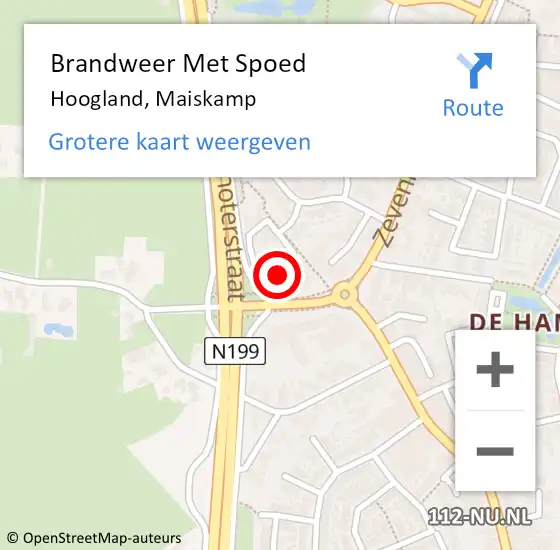 Locatie op kaart van de 112 melding: Brandweer Met Spoed Naar Hoogland, Maiskamp op 20 februari 2022 17:46