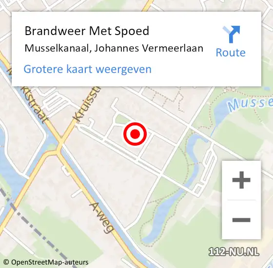 Locatie op kaart van de 112 melding: Brandweer Met Spoed Naar Musselkanaal, Johannes Vermeerlaan op 20 februari 2022 18:06