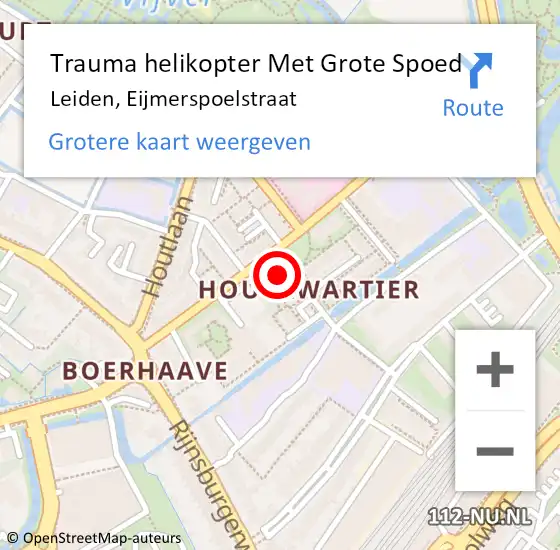 Locatie op kaart van de 112 melding: Trauma helikopter Met Grote Spoed Naar Leiden, Eijmerspoelstraat op 20 februari 2022 18:13