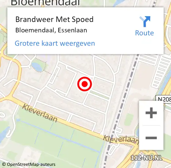 Locatie op kaart van de 112 melding: Brandweer Met Spoed Naar Bloemendaal, Essenlaan op 20 februari 2022 18:15