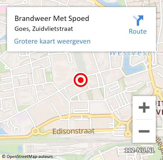 Locatie op kaart van de 112 melding: Brandweer Met Spoed Naar Goes, Zuidvlietstraat op 20 februari 2022 18:16