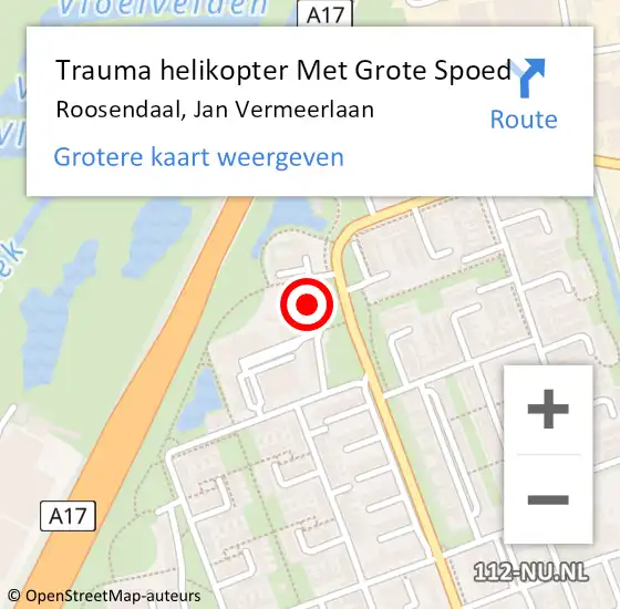 Locatie op kaart van de 112 melding: Trauma helikopter Met Grote Spoed Naar Roosendaal, Jan Vermeerlaan op 20 februari 2022 18:17