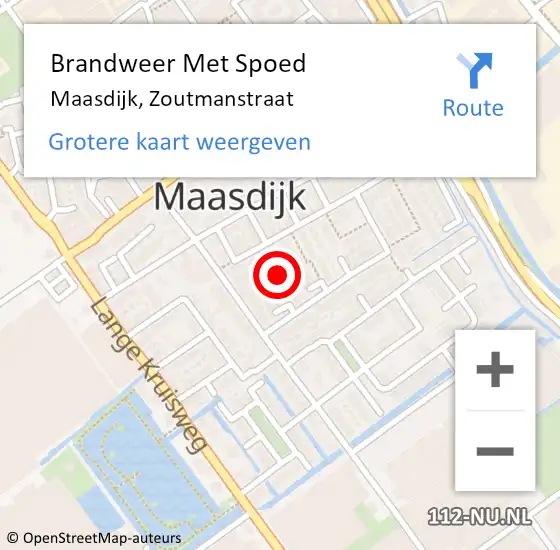 Locatie op kaart van de 112 melding: Brandweer Met Spoed Naar Maasdijk, Zoutmanstraat op 20 februari 2022 18:24