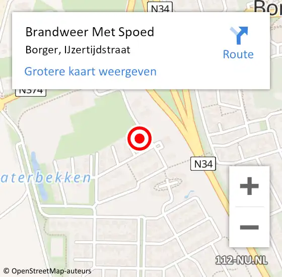 Locatie op kaart van de 112 melding: Brandweer Met Spoed Naar Borger, IJzertijdstraat op 20 februari 2022 18:37