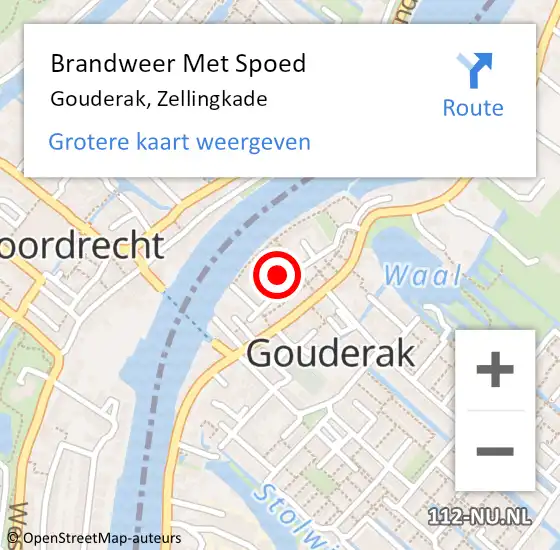 Locatie op kaart van de 112 melding: Brandweer Met Spoed Naar Gouderak, Zellingkade op 20 februari 2022 18:50