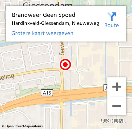 Locatie op kaart van de 112 melding: Brandweer Geen Spoed Naar Hardinxveld-Giessendam, Nieuweweg op 20 februari 2022 18:52