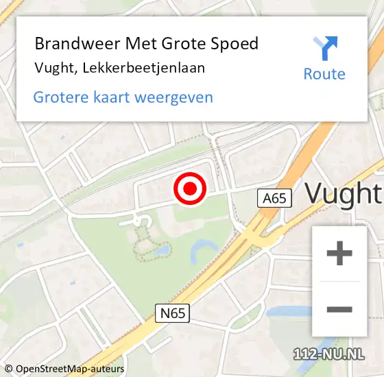 Locatie op kaart van de 112 melding: Brandweer Met Grote Spoed Naar Vught, Lekkerbeetjenlaan op 20 februari 2022 18:55