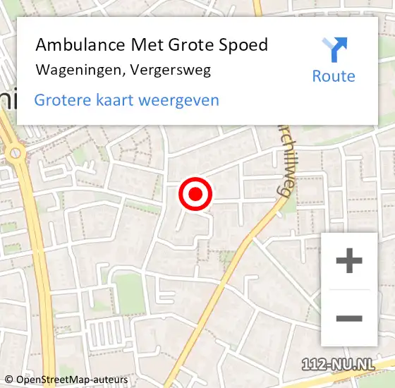 Locatie op kaart van de 112 melding: Ambulance Met Grote Spoed Naar Wageningen, Vergersweg op 20 februari 2022 19:20