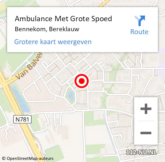 Locatie op kaart van de 112 melding: Ambulance Met Grote Spoed Naar Bennekom, Bereklauw op 20 februari 2022 19:21