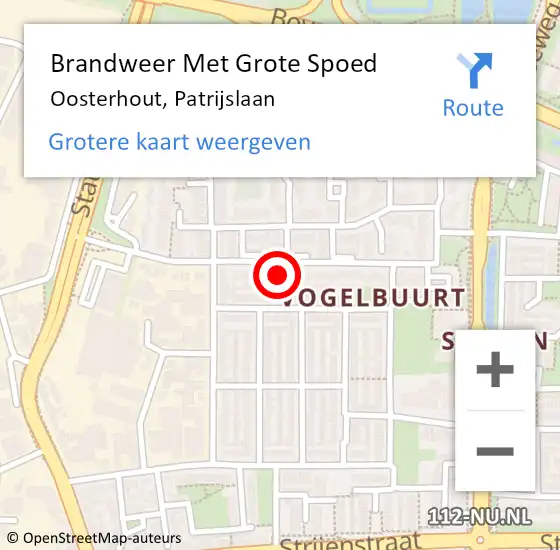 Locatie op kaart van de 112 melding: Brandweer Met Grote Spoed Naar Oosterhout, Patrijslaan op 20 februari 2022 19:25