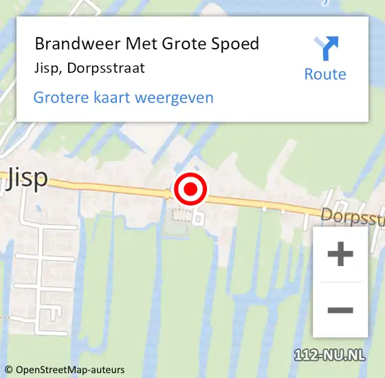 Locatie op kaart van de 112 melding: Brandweer Met Grote Spoed Naar Jisp, Dorpsstraat op 20 februari 2022 19:25