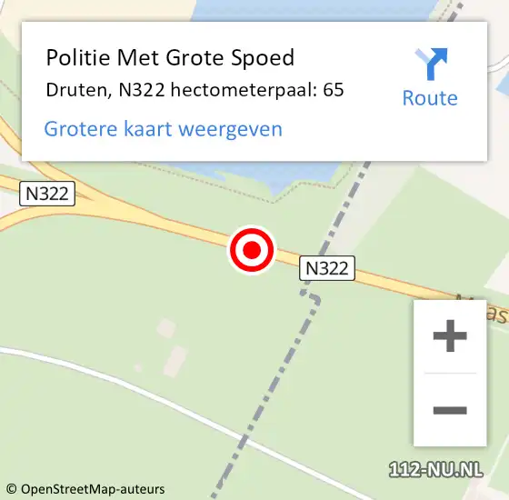 Locatie op kaart van de 112 melding: Politie Met Grote Spoed Naar Druten, N322 hectometerpaal: 65 op 20 februari 2022 19:30