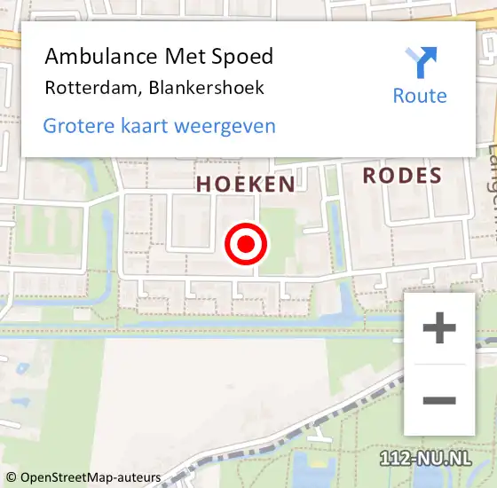 Locatie op kaart van de 112 melding: Ambulance Met Spoed Naar Rotterdam, Blankershoek op 20 februari 2022 19:38