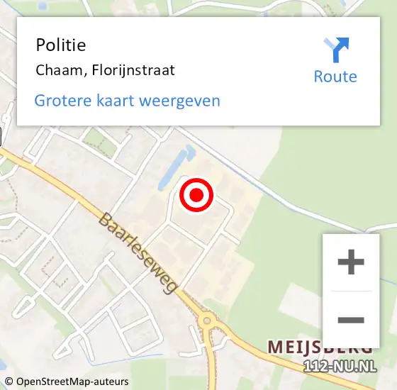 Locatie op kaart van de 112 melding: Politie Chaam, Florijnstraat op 20 februari 2022 19:51