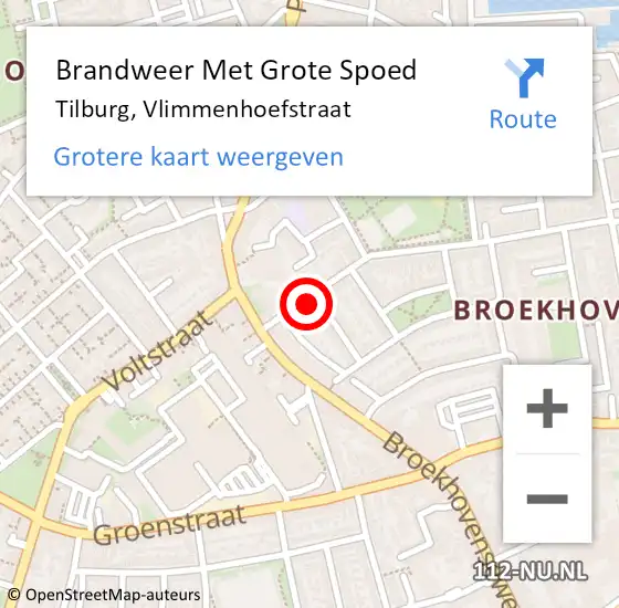 Locatie op kaart van de 112 melding: Brandweer Met Grote Spoed Naar Tilburg, Vlimmenhoefstraat op 20 februari 2022 19:53