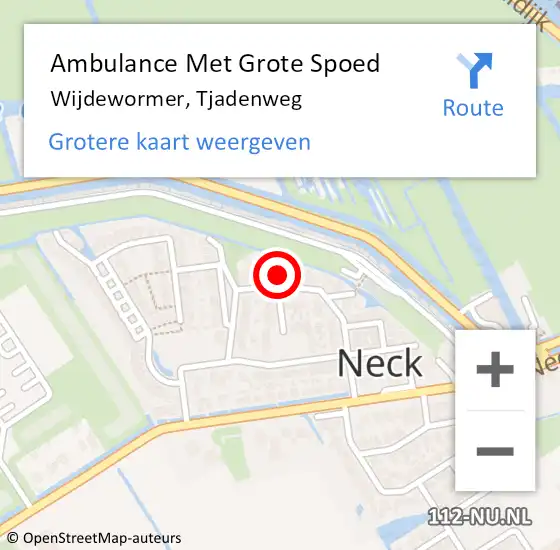 Locatie op kaart van de 112 melding: Ambulance Met Grote Spoed Naar Wijdewormer, Tjadenweg op 20 februari 2022 20:01