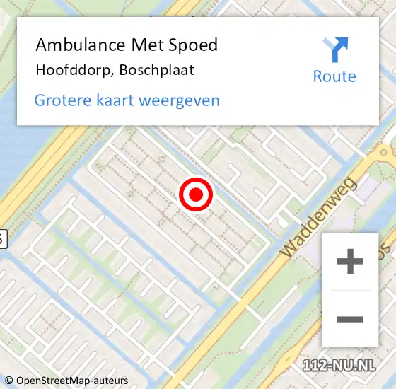 Locatie op kaart van de 112 melding: Ambulance Met Spoed Naar Hoofddorp, Boschplaat op 20 februari 2022 20:02