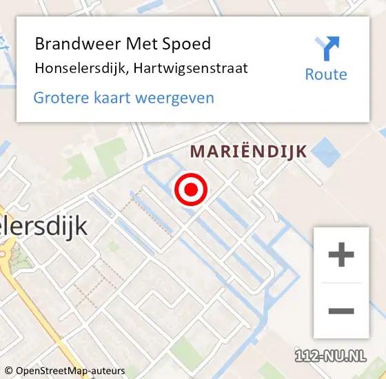 Locatie op kaart van de 112 melding: Brandweer Met Spoed Naar Honselersdijk, Hartwigsenstraat op 20 februari 2022 20:16