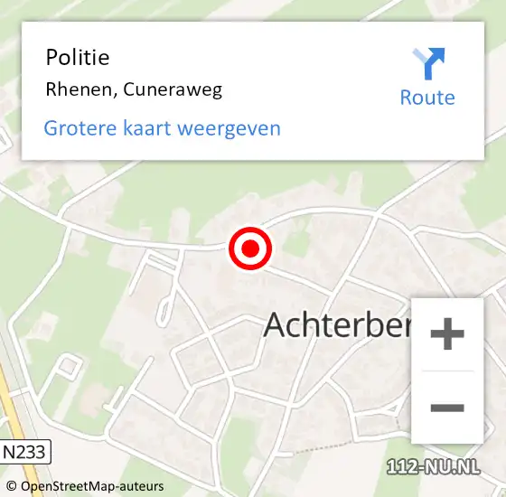 Locatie op kaart van de 112 melding: Politie Rhenen, Cuneraweg op 20 februari 2022 20:18