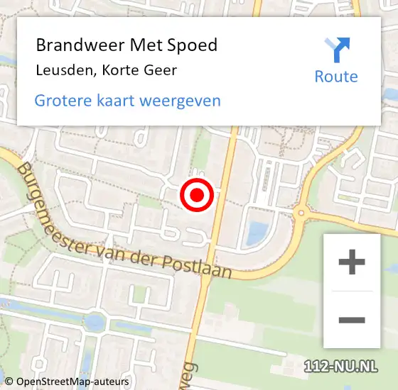 Locatie op kaart van de 112 melding: Brandweer Met Spoed Naar Leusden, Korte Geer op 20 februari 2022 20:19