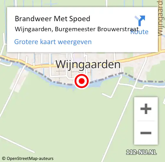 Locatie op kaart van de 112 melding: Brandweer Met Spoed Naar Wijngaarden, Burgemeester Brouwerstraat op 20 februari 2022 20:26