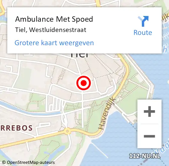 Locatie op kaart van de 112 melding: Ambulance Met Spoed Naar Tiel, Westluidensestraat op 20 februari 2022 20:29