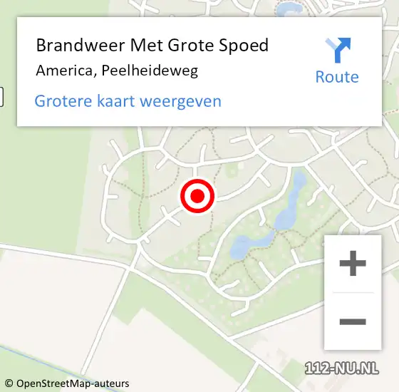 Locatie op kaart van de 112 melding: Brandweer Met Grote Spoed Naar America, Peelheideweg op 20 februari 2022 20:45