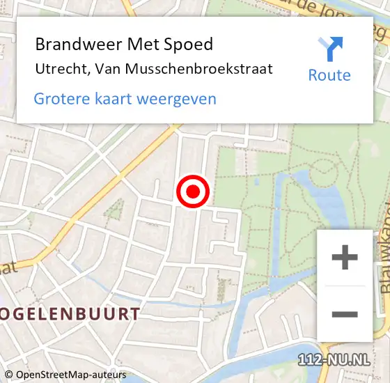 Locatie op kaart van de 112 melding: Brandweer Met Spoed Naar Utrecht, Van Musschenbroekstraat op 20 februari 2022 20:57