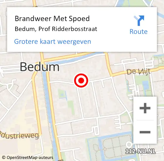 Locatie op kaart van de 112 melding: Brandweer Met Spoed Naar Bedum, Prof Ridderbosstraat op 20 februari 2022 21:00