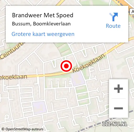 Locatie op kaart van de 112 melding: Brandweer Met Spoed Naar Bussum, Boomkleverlaan op 20 februari 2022 21:02