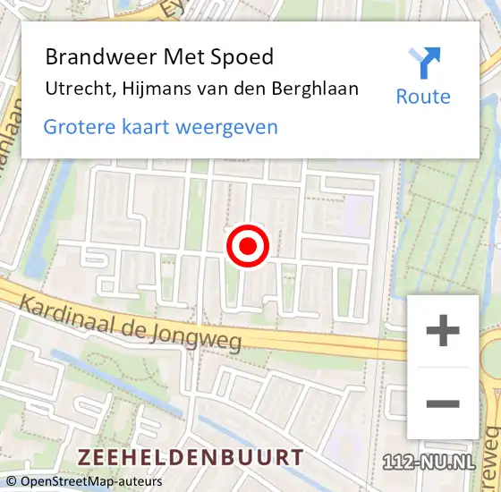 Locatie op kaart van de 112 melding: Brandweer Met Spoed Naar Utrecht, Hijmans van den Berghlaan op 20 februari 2022 21:05