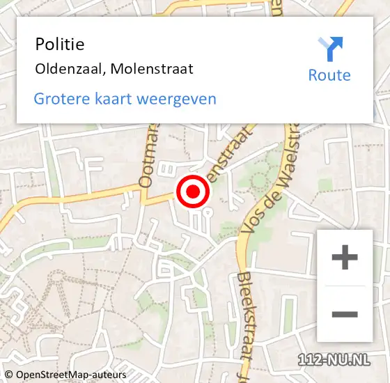 Locatie op kaart van de 112 melding: Politie Oldenzaal, Molenstraat op 20 februari 2022 21:08