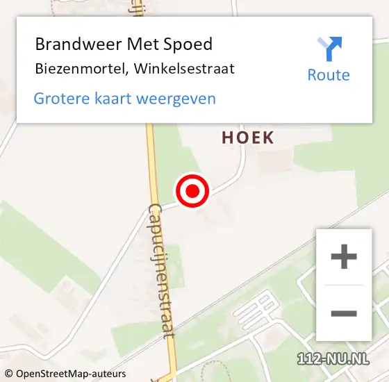 Locatie op kaart van de 112 melding: Brandweer Met Spoed Naar Biezenmortel, Winkelsestraat op 20 februari 2022 21:16