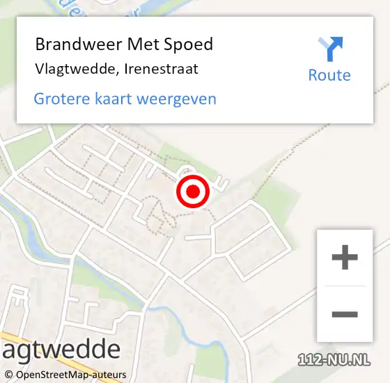 Locatie op kaart van de 112 melding: Brandweer Met Spoed Naar Vlagtwedde, Irenestraat op 20 februari 2022 21:17